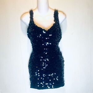 Guess Black Sleeveless Cowl Neck Sequins Mini Dress Women’s Size S